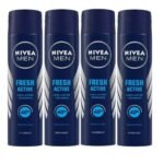 NIVEA Fresh Active Fragrance Spray Deodorant For Men, 4 Count - Fast UK Delivery