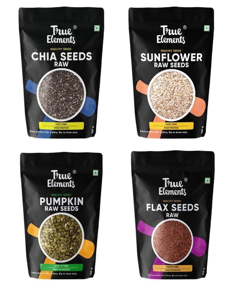 uk61VOGUlaC6L-1.jpg True Elements Edible Seeds Combo 700G (Chia Seeds 150G + Sunflower Seeds 150G + Pumpkin Seeds 150G + Flax Seeds 250G) - Healthy Seeds | Seeds For Eating - Fast UK Delivery - Image 1
