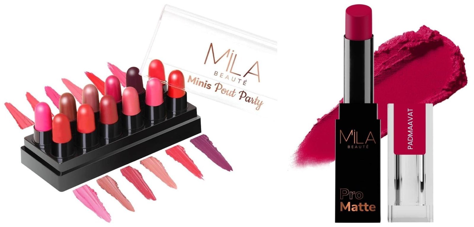 uk61Ve88jS9fL-1-1.jpg MILA Beaute Minis Pout Party Lipstick for Women | Matte Finish Lipstick Set of 12 Pieces (Shade-B, 12g) Pro Matte Lipstick | Creamy Matte Lipstick | Shade - Padmaavat, 4.2g - Fast UK Delivery - Image 1