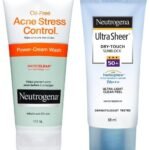 Neutrogena Oil Free Acne Wash Pink-Grapefruit Cleanser, Pink, 175 ml & Neutrogena Sunscreen SPF 50+ - 80.0 grams Oil - Fast UK Delivery