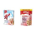 Kellogg's Original Special K Low Fat, High in B group Vitamins, Protein 435g, Kellogg's Muesli 21% Fruit and Nut, High in Iron, 750g Breakfast Cereal, Naturally Cholesterol Free, Source of Fibre - Fast UK Delivery