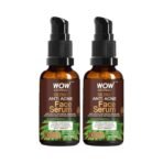 WOW Skin Science Anti Acne Face Serum|Natural Neem Leaf & Tea Tree Oil|Reduce Spots, Skin Repair, Pimple Free, Bright Skin|No Parabens|Face Serum for Women & Men|30 ml|Pack of 2 - Fast UK Delivery