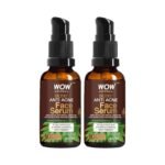 WOW Skin Science Anti Acne Face Serum|Natural Neem Leaf & Tea Tree Oil|Reduce Spots, Skin Repair, Pimple Free, Bright Skin|No Parabens|Face Serum for Women & Men|30 ml|Pack of 2 - Fast UK Delivery