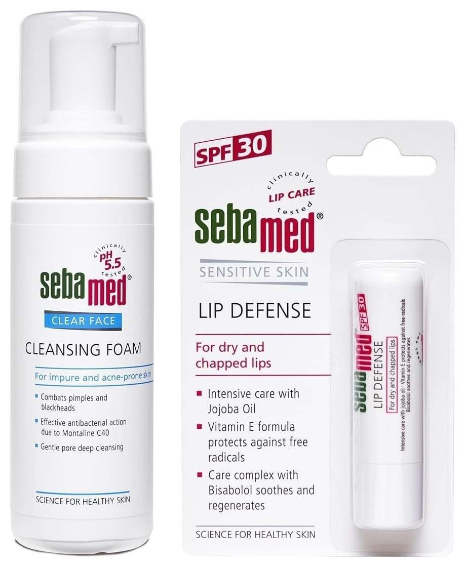 uk61Wt-94j8yL-1-1.jpg SebaMed SPF 30 Lip Defense Stick, 4.8G And Clear Face Cleansing Foam, 150Ml, Dry Skin - Fast UK Delivery - Image 1