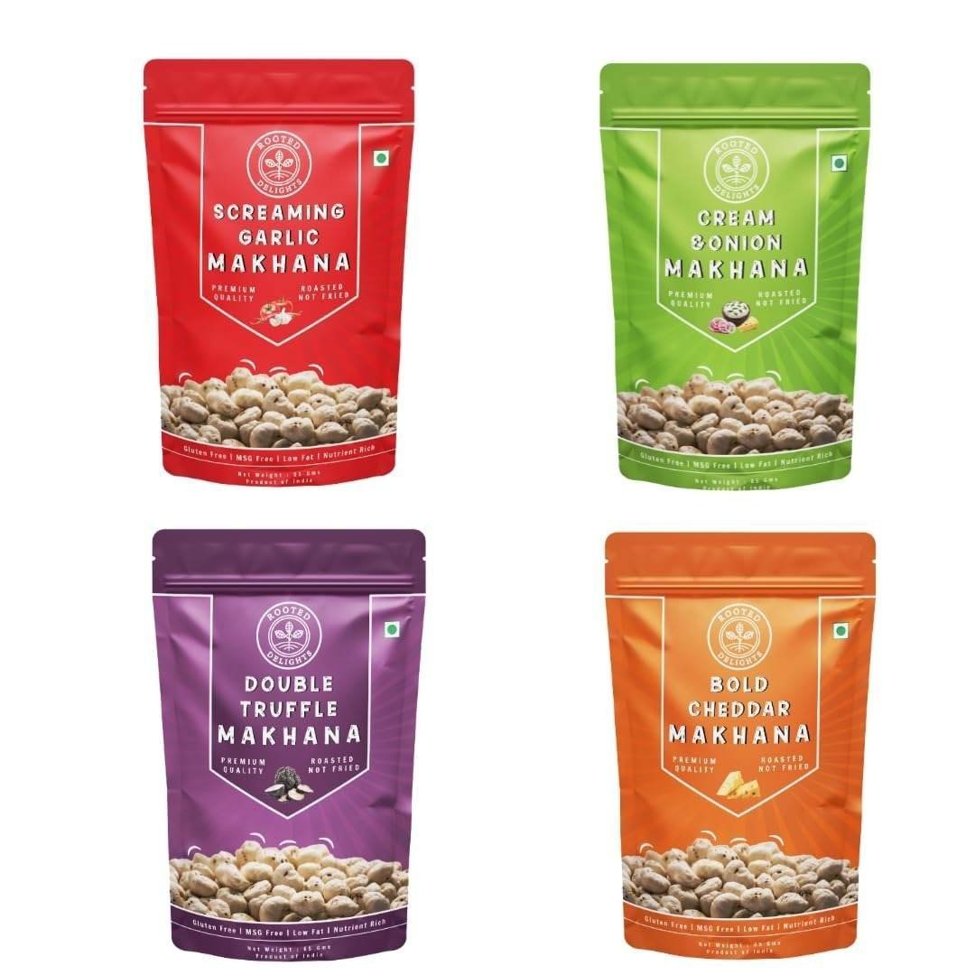 uk61XMZzyXJL-1.jpg Rooted Delights All Time Favorite Makhana Combo Pack of 4 (35 g Each) Wellness in Every Crunch, Palm Oil Free, Roasted Foxnuts, Gluten Free, Low Calorie Healthy Snack | High Protein Roasted Makhana | Rich in Fiber - Fast UK Delivery - Image 1