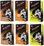 Kamasutra 2 Coffee Cappuccino, 2 Butterscotch and 2 Pineapple Flavoured Dotted Condom Condom (Set of 6, 60 Sheets) - Fast UK Delivery