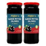 Abbie's Black Pitted Olives, 450g Each (450 g x 2), Pack of 2 with Zero Fat | Best for Authentic Taste in Cooking, Snacking, Pizzas Toppings, Italian Cuisine Ingredient and More | - Fast UK Delivery