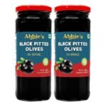 Abbie's Black Pitted Olives, 450g Each (450 g x 2), Pack of 2 with Zero Fat | Best for Authentic Taste in Cooking, Snacking, Pizzas Toppings, Italian Cuisine Ingredient and More | - Fast UK Delivery