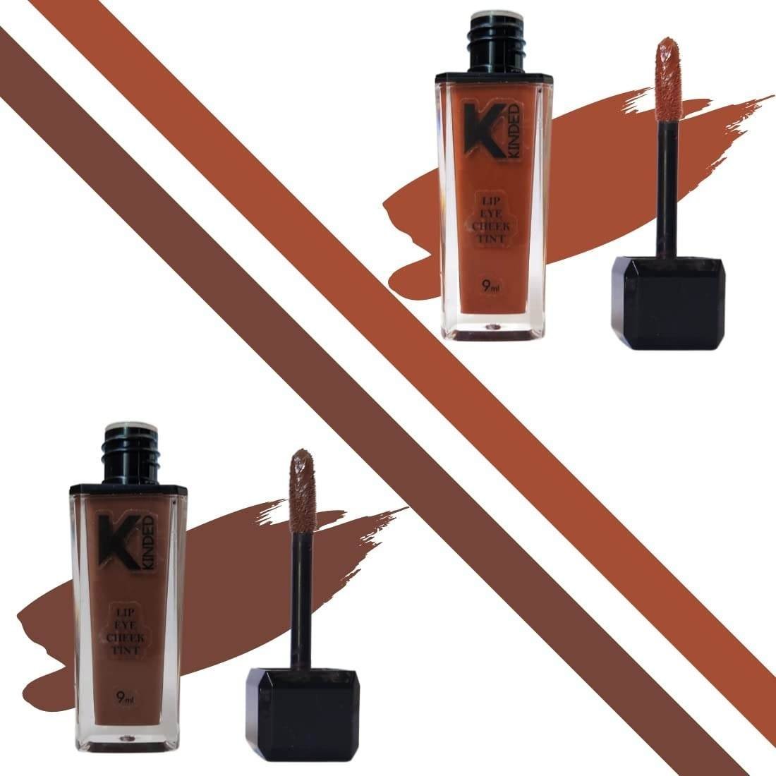 uk61Xq5-xzmQL-1-1.jpg KINDED Lip Eye and Cheek Tint Combo for Women Girls Longlasting Moisturizing Vitamin E Liquid Lip Colour Lipstick Eyeshadow Blush (Matte Finish, Brown Temptation & Choco Brown, 9 ml each) - Fast UK Delivery - Image 1