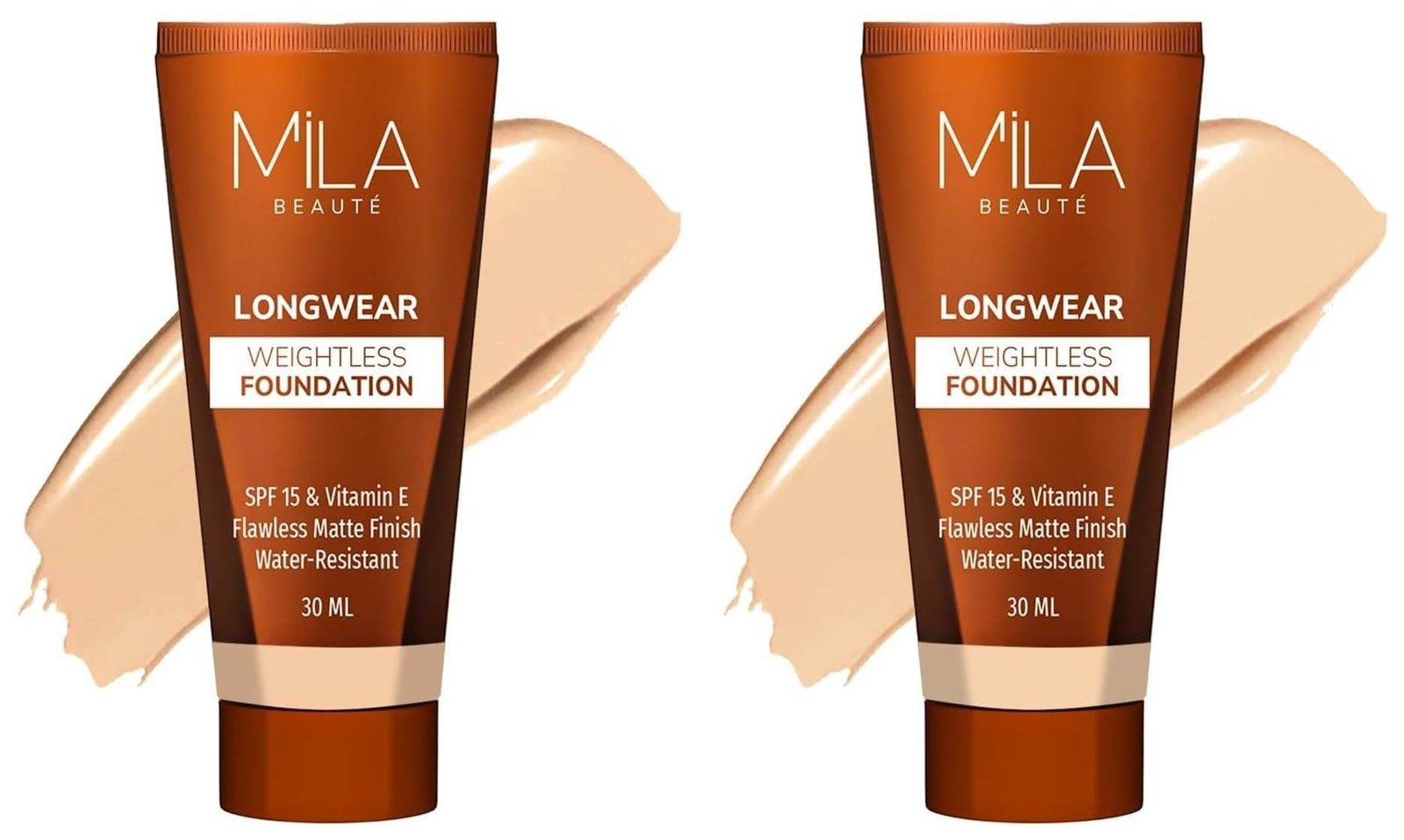 uk61XvwOKxElL-1-1.jpg MILA Beaute Longwear Weightless Foundation | Liquid Foundation | Shade - (201 Natural, 30ml) & (204 Soft Beige, 30ml) - Fast UK Delivery - Image 1