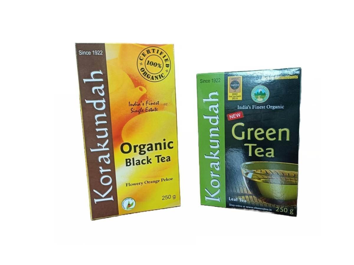 uk61XwWuLBQDL-1.jpg KORAKUNDAH Organic Black Tea 250 g | KORAKUNDAH Organic Green Tea 250 g Pack of 2 | Total 500 g|India's Finest Chamraj Nilgiri Tea - Fast UK Delivery - Image 1