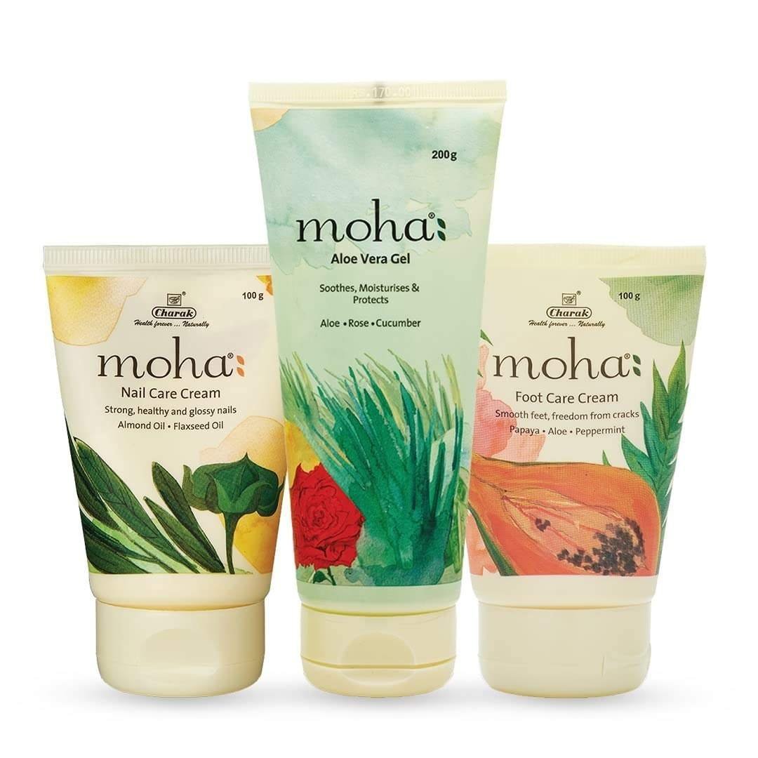 uk61Y628TwXZL-1-1.jpg Moha Herbal Aloe Vera gel 200gm, Foot Cream 100gm and Nail Care Cream 100gm | Skincare Products | Combo Pack of 3 - Fast UK Delivery - Image 1