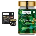 Kapiva Himalayan Shilajeet Resin, 20g-Performance Booster & Kapiva Ashwagandha Gold Capsules, 183rd day harvested Potent Nagori Ashwagandha With Gold, (60 Capsules) - Fast UK Delivery