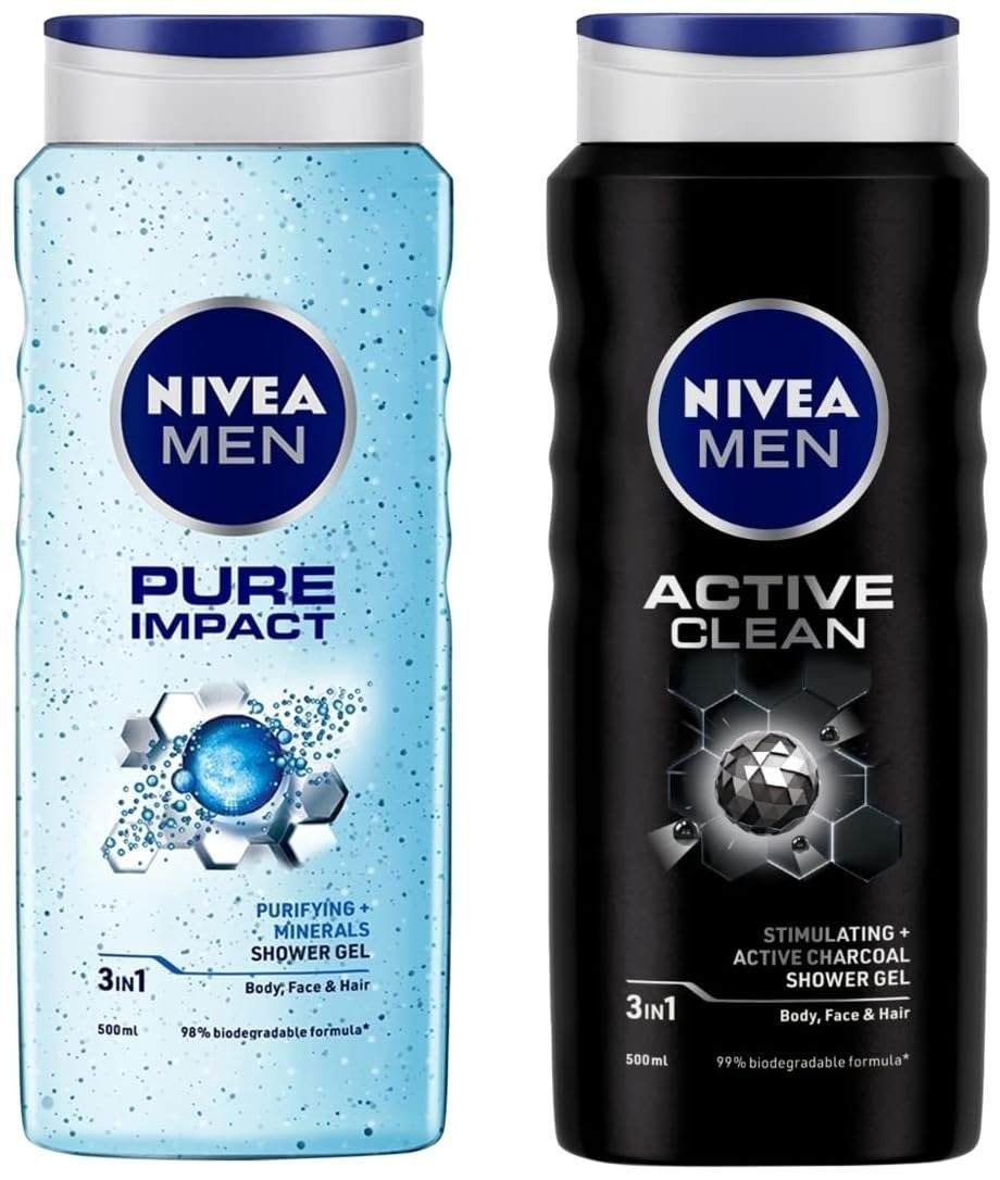 uk61YsNt7fj8L-1-1.jpg NIVEA Men Body Wash, Active Clean with Active Charcoal, Shower Gel for Body, Face & Hair, 500 ml & Men Body Wash, 500 ml - Fast UK Delivery - Image 1