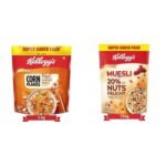 Kellogg's Combo, Corn Flakes Real Almond And Honey, 1 Kg And Kellogg'S Muesli With 20% Nuts Delight Pouch, 750 G - Fast UK Delivery