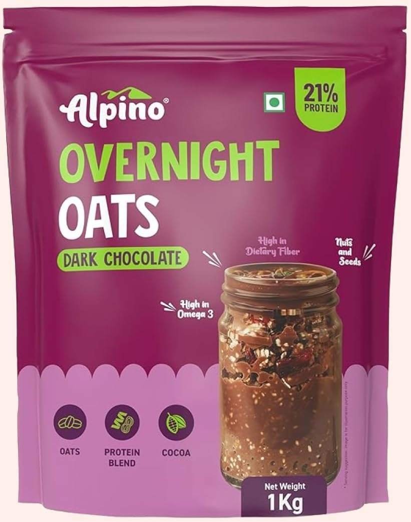 uk61Z0lF96EHL-1.jpg ALPINO High Protein Super Overnight Oats Dark Chocolate 1KG - 21g Protein, Added Nuts & Seeds, Instant Rolled Oats - As Seen on Shark Tank India - Fast UK Delivery - Image 1