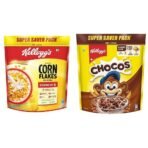 Kellogg's Combo, Kellogg's Corn Flakes Original, Breakfast Cereal, 875gms Pack and Kellogg's Chocos, High in Protein, B Vitamins, Calcium And Iron, 1.2kg Pack - Fast UK Delivery