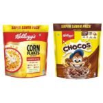 Kellogg's Combo, Kellogg's Corn Flakes Original, Breakfast Cereal, 875gms Pack and Kellogg's Chocos, High in Protein, B Vitamins, Calcium And Iron, 1.2kg Pack - Fast UK Delivery