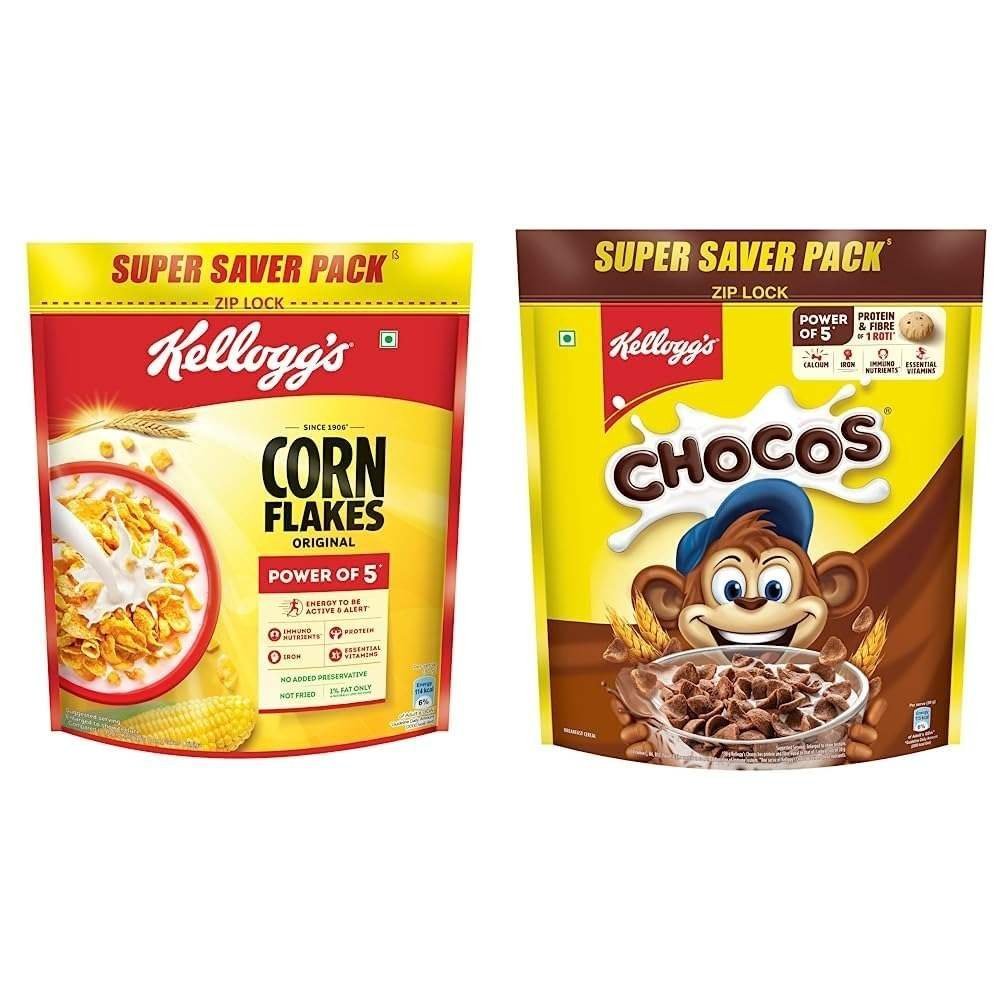 uk61ZcWmxcyjL-1-1.jpg Kellogg's Combo, Kellogg's Corn Flakes Original, Breakfast Cereal, 875gms Pack and Kellogg's Chocos, High in Protein, B Vitamins, Calcium And Iron, 1.2kg Pack - Fast UK Delivery - Image 1