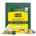 VAHDAM, Lemon Ginger Green Tea Bags - 50 Pyramid Tea Bags | Low Caffeine, Non-GMO, Gluten Free | Fruity Flavor - Zesty Lemon & Orange Peel | Resealable Ziplock Pouch | Brew Hot or Iced Tea - Fast UK Delivery