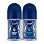 Nivea Deodorant Roll On, Protect & Care for Unisex, 50ml And Deodorant Roll-On, Fresh Active Original for Men, 50ml - Fast UK Delivery