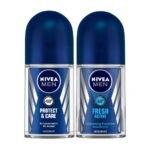 Nivea Deodorant Roll On, Protect & Care for Unisex, 50ml And Deodorant Roll-On, Fresh Active Original for Men, 50ml - Fast UK Delivery