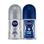 Nivea Deodorant Roll On, Silver Protect for Men, 50ml And Deodorant Roll On, Protect & Care for Men, 50ml - Fast UK Delivery