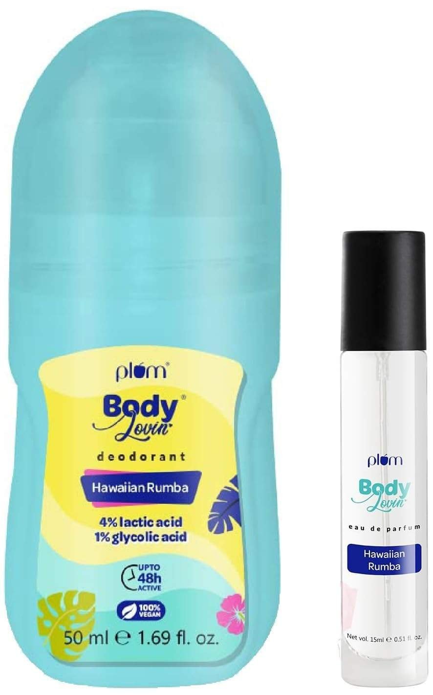 uk61b3a5XgN6L-1-1.jpg Plum Unisex Bodylovin' Hawaiian Vanilla, Coconut Rumba Deodorant Roll On & Bodylovin' Hawaiian Rumba Eau De Parfum Combo, 2 Count - Fast UK Delivery - Image 1