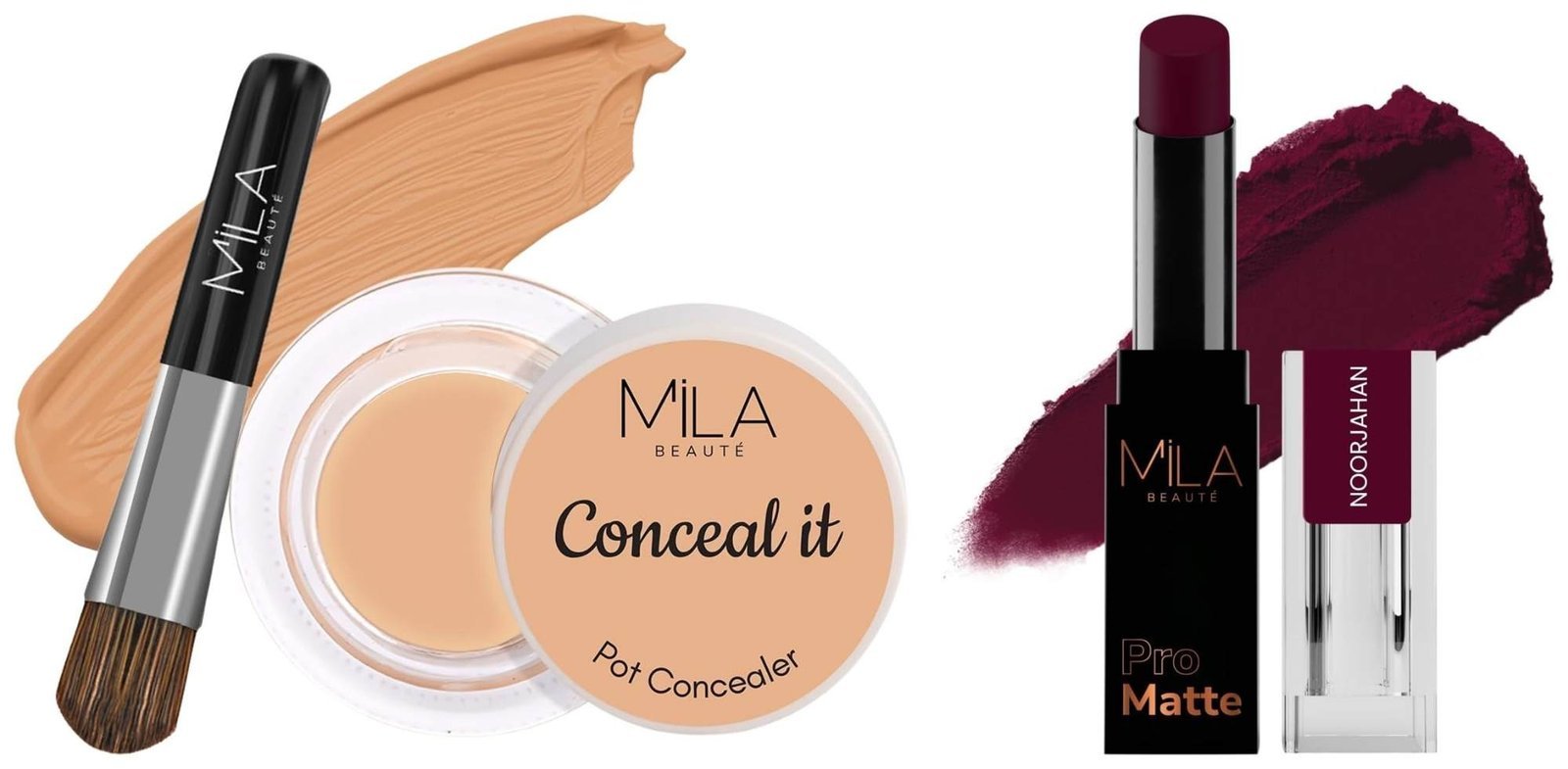 uk61b4fGH3uNL-1-1.jpg MILA Beaute Pro Matte Lipstick | Shade - Noorjahan, 4.2g Conceal It Pot Concealer For Face Makeup | Shade - (Sun Beige, 4g) - Fast UK Delivery - Image 1