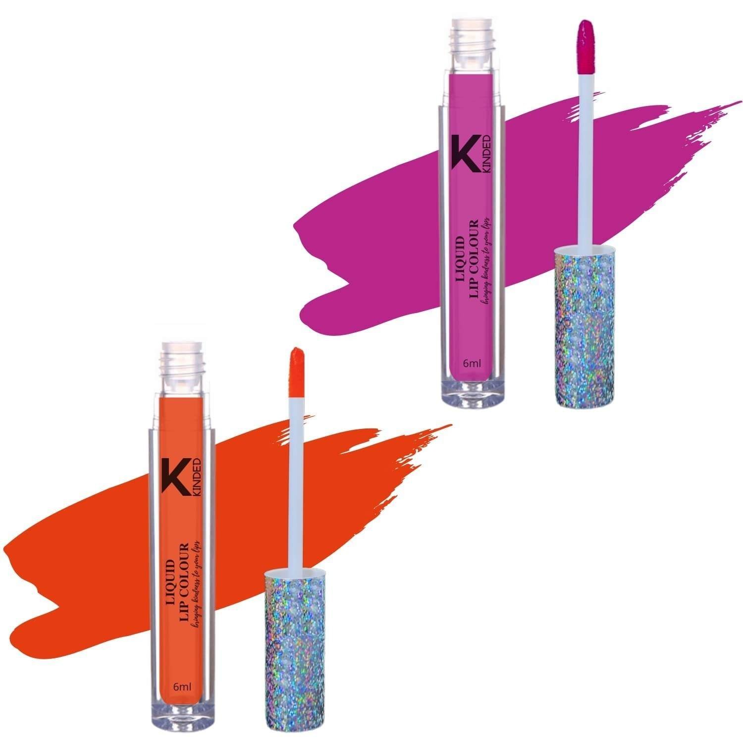 uk61b7HcF5TpL-1-1.jpg KINDED Liquid Lip Colour Vitamin E Enriched No Transfer Waterproof Long Stay Lipsticks Lip Gloss Set for Girls Women (Pack of 2, 6 ml each, Matte Finish, Shades More Magenta & Sangria Orange) - Fast UK Delivery - Image 1