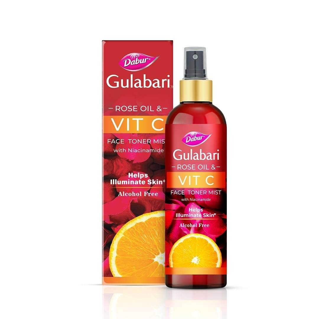 uk61bRdm40kaL.jpg Dabur Gulabari Rose Oil & Vitamin C Face Toner Mist & Rosewater with Niacinamide - 200ml | Toner for brightened skin | Improves Uneven Skin Tone, Tightens Pores | Alcohol free - Fast UK Delivery - Image 1