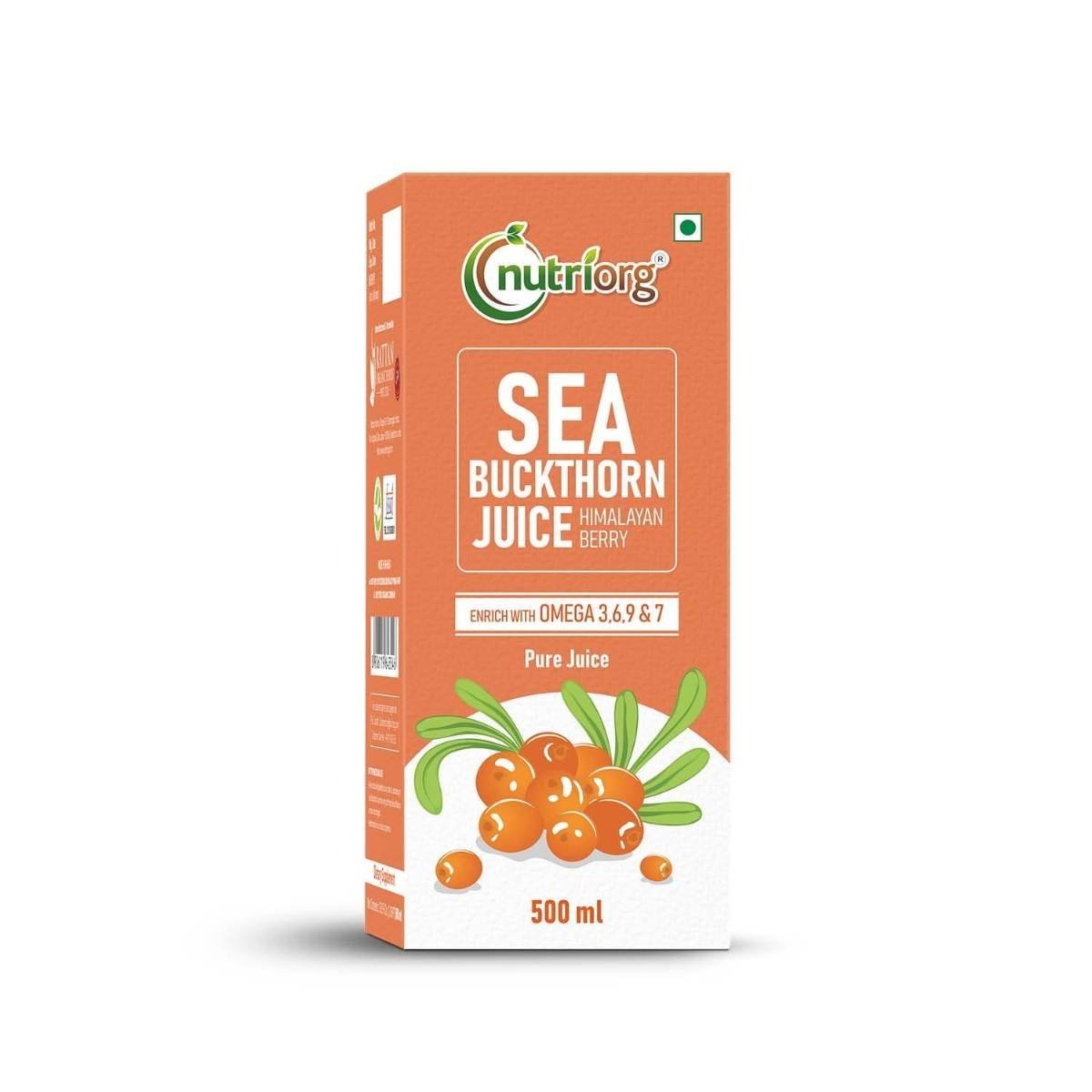 uk61bSrp04UmL-1.jpg Nutriorg SeaBuckthorn Juice 500 ml | Himalayan Berry | Rich in Omega 3, 6, 7, 9 & Vitamin C | Immunity Booster & Antioxidant | No Added Sugar - Fast UK Delivery - Image 1