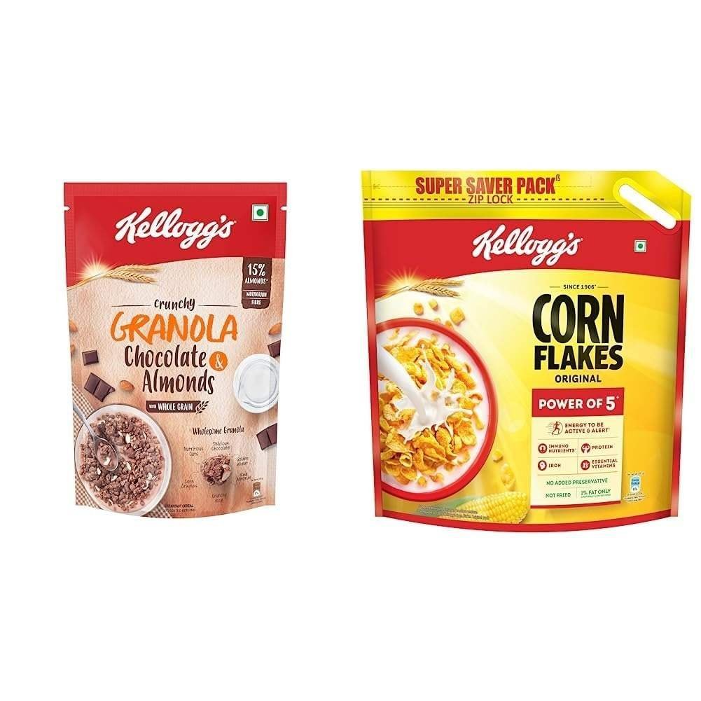 uk61bYWgPp6tL-1-1.jpg Kellogg's Crunchy Granola Chocolate & Almonds | Breakfast Cereals | Multigrain Flakes, 450g, Kellogg's Corn Flakes Original, High in Iron, High in B Group Vitamins, Breakfast Cereals, 1.2 kg Pack - Fast UK Delivery - Image 1