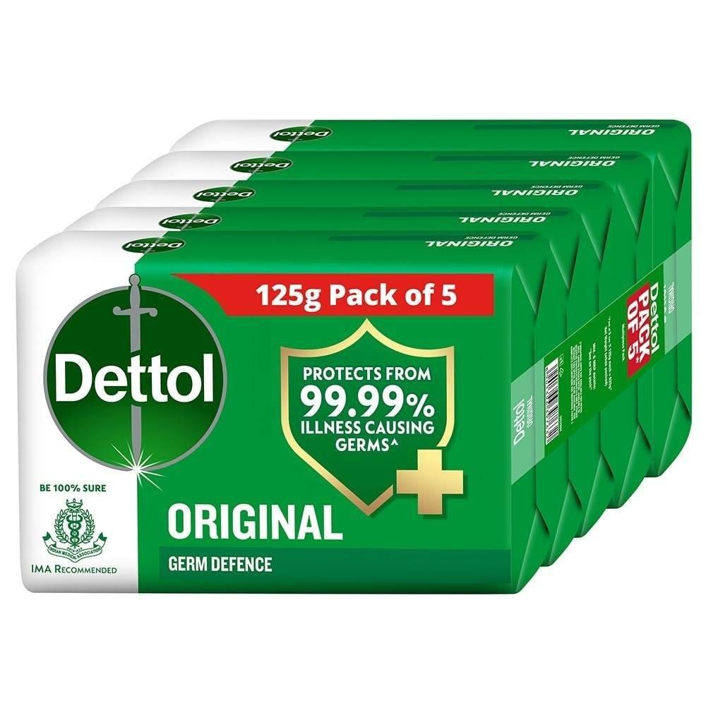 uk61bn3fhj8L-1.jpg Dettol Original Germ Protection Bathing Soap Bar (625gm) | Kills 99.99% germs, 125gm , Pack of 5 - Fast UK Delivery - Image 1