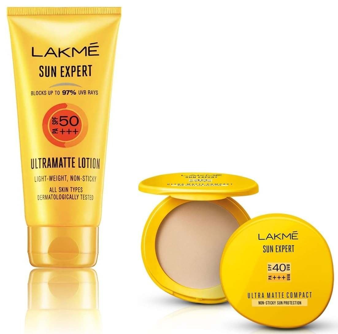 uk61bwGeEUE8L-1-1.jpg LAKME Sun Expert SPF 50 PA+++ Ultra Matte Lotion for All Skin types, 50 ml And Sun Expert Ultra Matte SPF 40 PA+++ Compact, 7g - Fast UK Delivery - Image 1