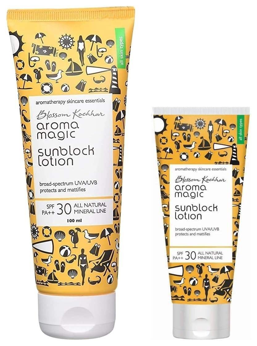 uk61cJ2hCsLJL-1-1.jpg Aroma Magic Sunscreen Sun Block Lotion, SPF 30, 100ml and Aroma Magic Sunscreen Sun Block Lotion, SPF 30, 50ml - Fast UK Delivery - Image 1