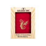 Golden Tips Healthy/Natural and Organic Rare First Flush Darjeeling Tea with Zardosi Work on Velvet Pouch in Pinewood Box (100 Gram, 50 Cups) - Fast UK Delivery