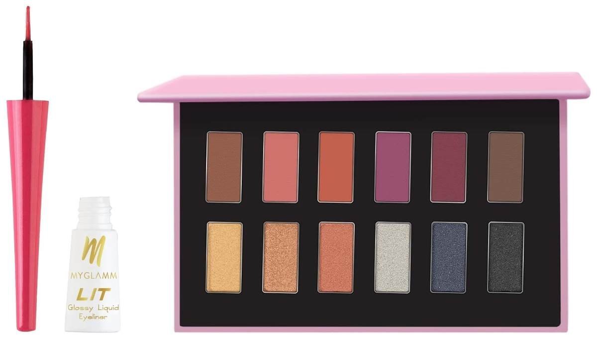 uk61ciN9UwieL-1-1.jpg MyGlamm LIT Glossy Liquid Eyeliner-Pink Rave-3.5ml & POPxo Makeup Collection -12 Eyeshadow Kit-Squad Goals-8.4gm - Fast UK Delivery - Image 1