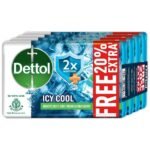 Dettol Icy Cool Bathing Soap Bar With 2x Menthol (600gm), 125gm + 20% Extra Free, Pack of 4 - Fast UK Delivery
