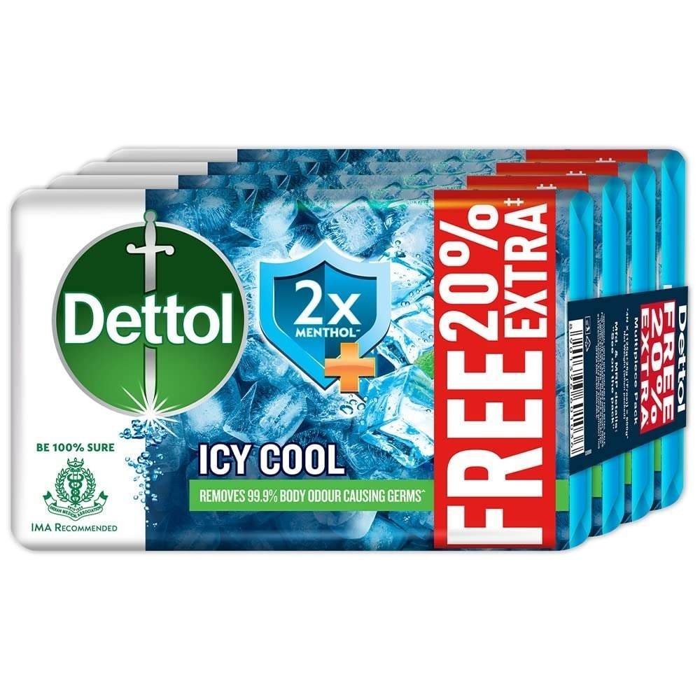 uk61cj6rLMriL-1-1.jpg Dettol Icy Cool Bathing Soap Bar With 2x Menthol (600gm), 125gm + 20% Extra Free, Pack of 4 - Fast UK Delivery - Image 1