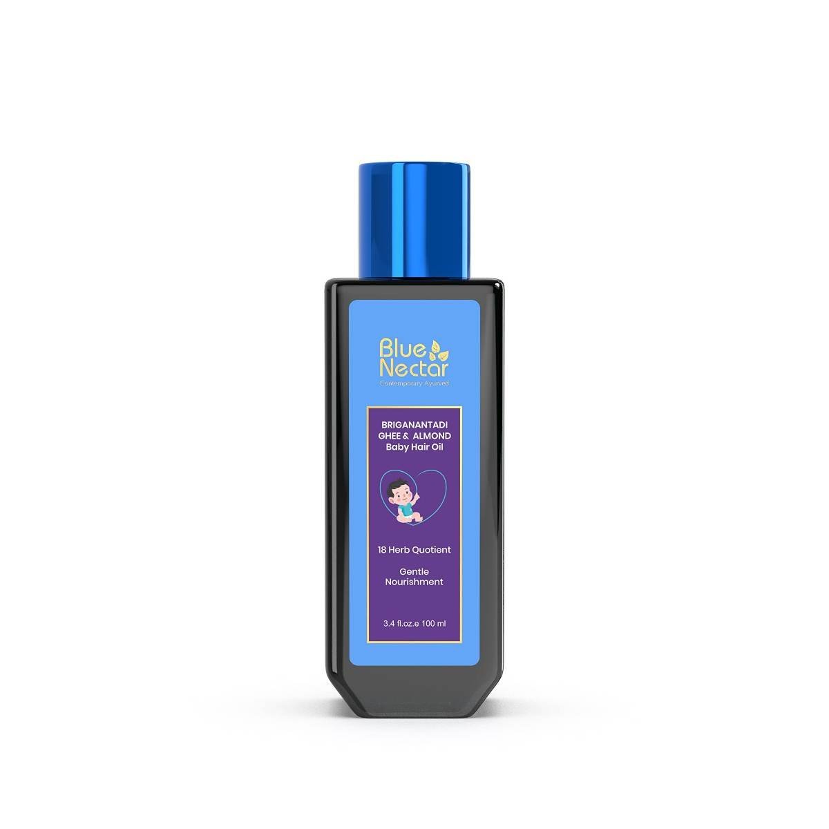 uk61cqIg9UrDL-1.jpg Blue Nectar Ayurvedic Baby Hair Oil with Organic Ghee, Almond Oil, Coconut Oil & Olive Oil for Hair and Scalp (18 Herbs, 100 ml) - Fast UK Delivery - Image 1