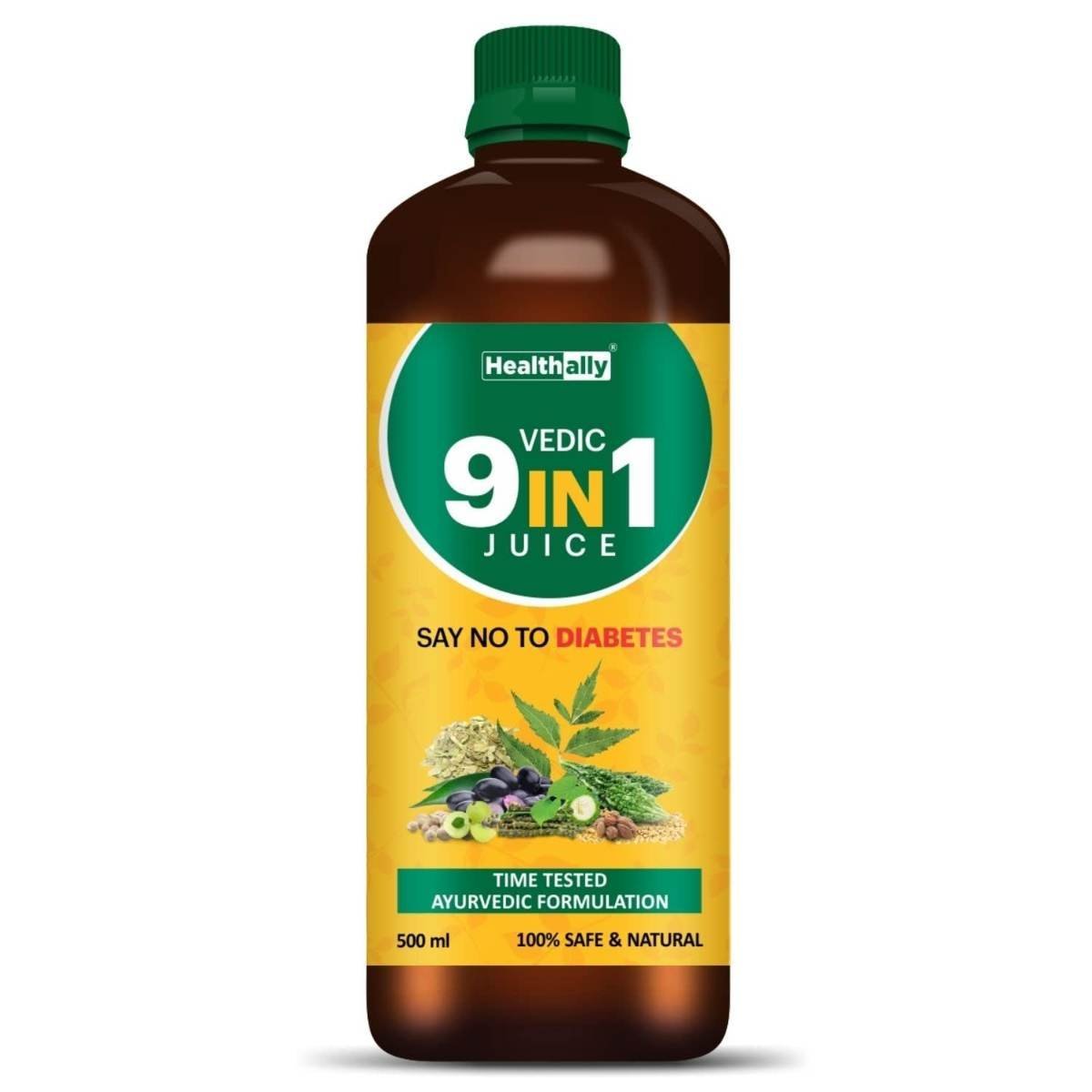 uk61cuu3XdTLL.jpg Healthally Vedic 9 in 1 Sugar Control Juice,Type 1 & 2 Sugar Level Balance,Glucose Regulator Insulin Management Neem Jamun Gudmar Diabic Care Juice - 500 ML - Fast UK Delivery - Image 1
