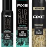 Axe Gold Temptation Long Lasting Deodorant Bodyspray For Men, 215ml&Axe Signature Mysterious No Gas Deodorant Bodyspray For Men 154 ml - Fast UK Delivery