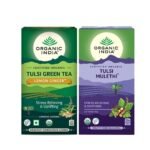 ORGANIC INDIA Tulsi Green Tea Lemon Ginger + Tulsi Mulethi - 25 Tea Bags - Fast UK Delivery