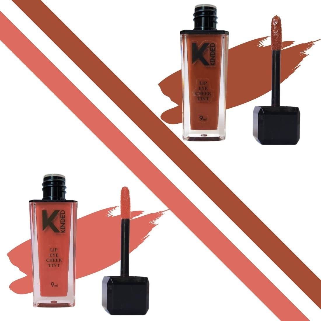 uk61dsHkR5QyL-1-1.jpg KINDED Lip Eye and Cheek Tint Combo for Women Girls Longlasting Moisturizing Vitamin E Liquid Lip Colour Lipstick Eyeshadow Blush (Matte Finish, Brown Temptation & Perfect Nude, 9 ml each) - Fast UK Delivery - Image 1