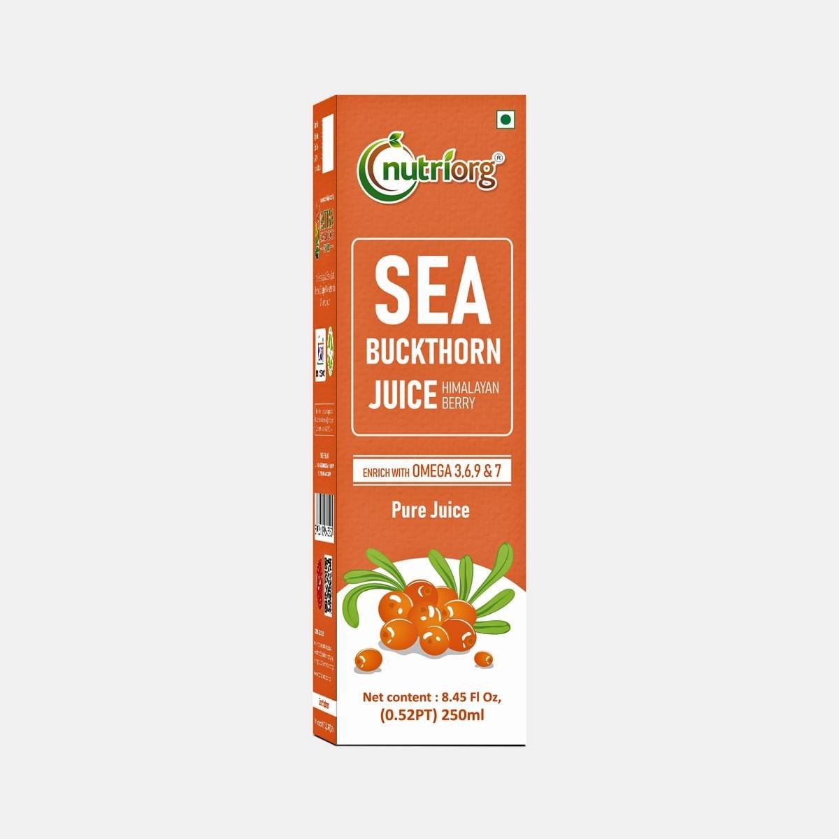 uk61eC-BufaPL-1.jpg Nutriorg Sea Buckthorn Juice | Himalayan Berry | Rich in Omega 3, 6, 7, 9 & Vitamin C | Immunity Booster & Antioxidant | 250 ML | No Added Sugar - Fast UK Delivery - Image 1