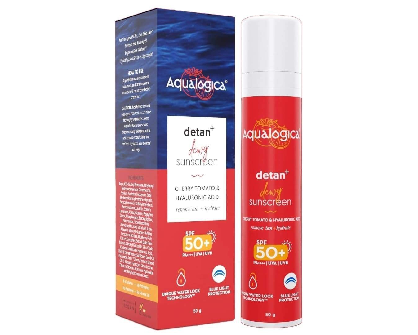 uk61eTsRLkoYL-1-1.jpg Aqualogica Detan+ Dewy Lightweight Sunscreen with SPF 50+ & PA++++ | For UVA/B & Blue Light Protection | For Normal, Sensitive & Dry Skin | Tan Removal & No White Cast | For Men & Women | 50g - Fast UK Delivery - Image 1