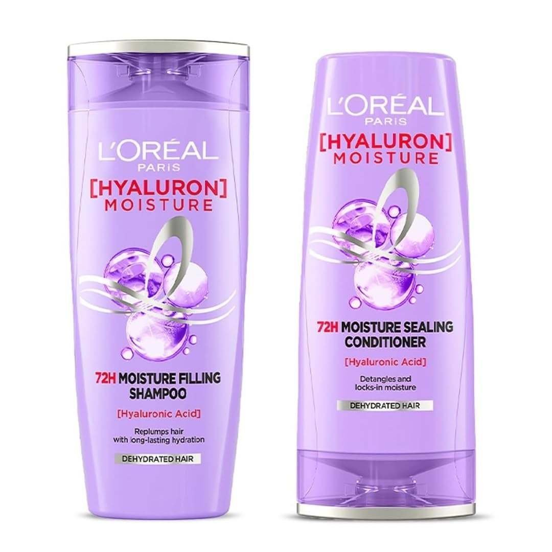 uk61exJ7sSaL-1.jpg L'Oreal Paris Hyaluron Moisture 72H Moisture Filling Shampoo (180ml) + Hyaluron Moisture 72H Moisture Sealing Conditioner (180ml) (2 ITEM IN SET) - Fast UK Delivery - Image 1