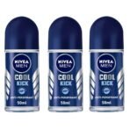 Nivea Cool Kick Deodorant Roll On for Men, 50ml, Pack of 3 - Fast UK Delivery