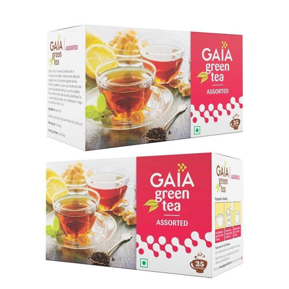 uk61fiRmeYU5L-1.jpg GAIA Assorted Green Tea - 25 Tea Bags (Pack Of 2)| Discover The Variety Of Refreshing Flavors Of Green Tea With Assorted Collection Of Five Flavors!, 210 Gram - Fast UK Delivery - Image 1